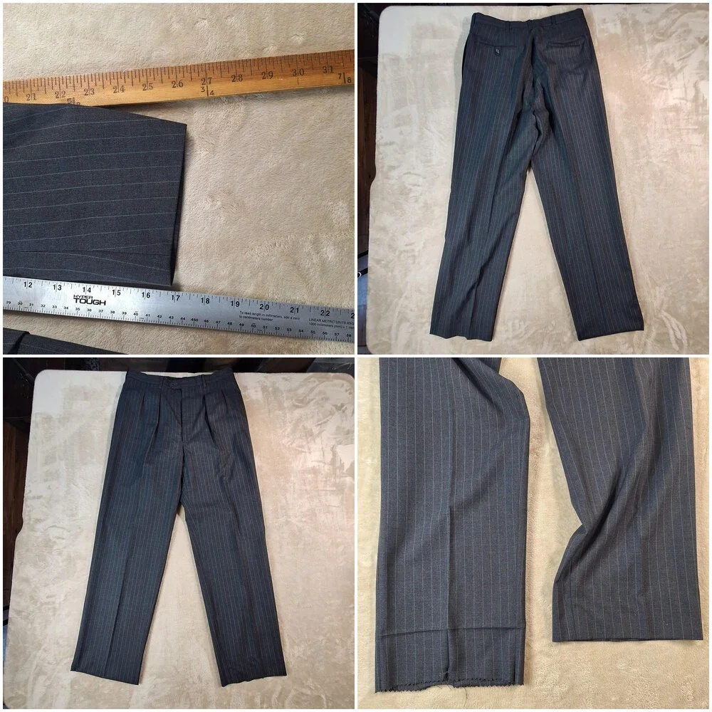 Anderson-Little Suit Mens 40 Long 34W Gray Wool Stripe Single Vent 2 Btn USA